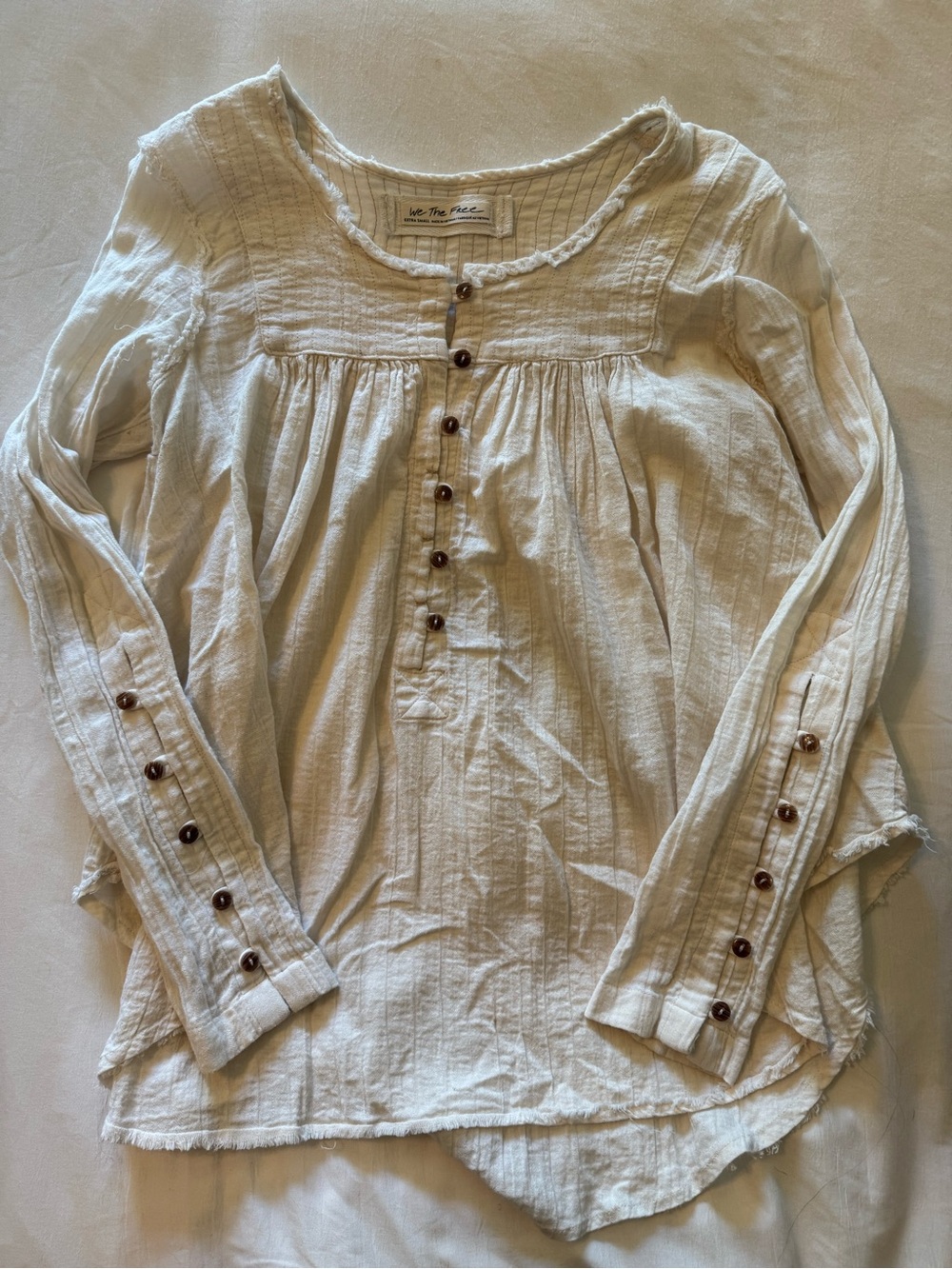 Free People Cream Button-Front Gauze Blouse